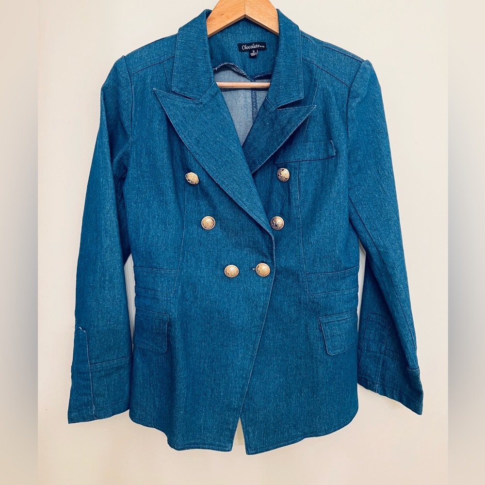Vintage Denim Double-Breasted Stretch Jacket